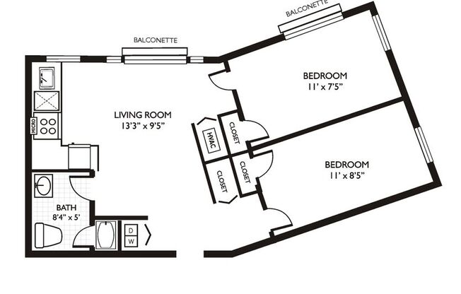 2 beds, 1 bath, 570 sqft, $2,200, Unit 413