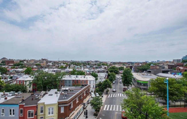 a view of the city from the roof of a building