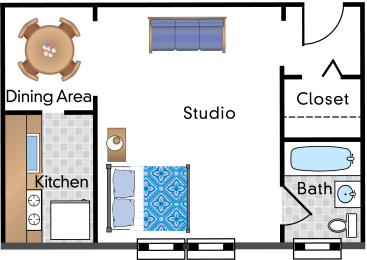 Studio, 1 bath, 485 sqft, $1,749