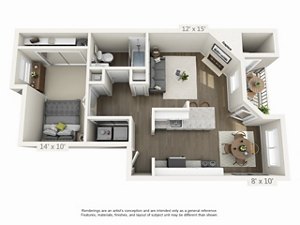 1 bed, 1 bath, 729 sqft, $1,567