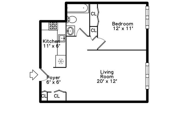 1 bed, 1 bath, 599 sqft, $2,400, Unit 12