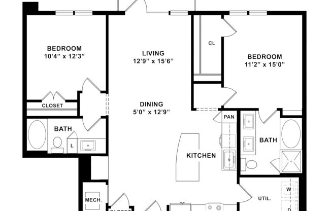 2 beds, 2 baths, 1,267 sqft, $2,635