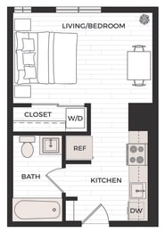 Studio, 1 bath, 383 sqft, $1,230