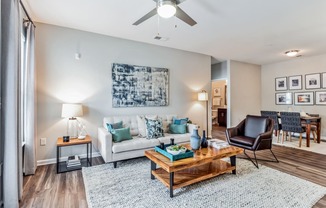 a living room with a couch and a coffee table