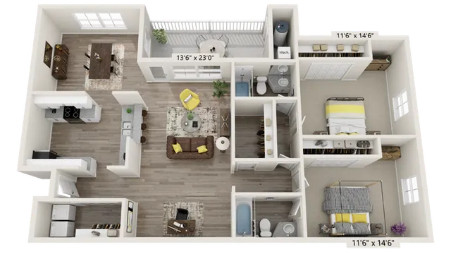 2 beds, 2 baths, 1,325 sqft, $1,835