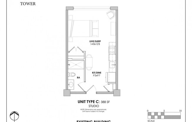 Studio, 1 bath, 388 sqft, $1,399, Unit Unit 408