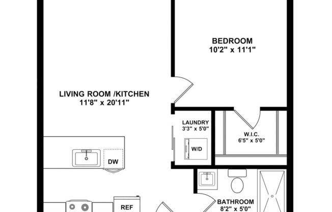1 bed, 1 bath, 476 sqft, $2,325
