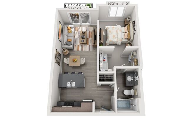 Studio, 1 bath, 611 sqft, $1,105, Unit 101