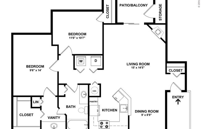 2 beds, 1 bath, 978 sqft, $1,270