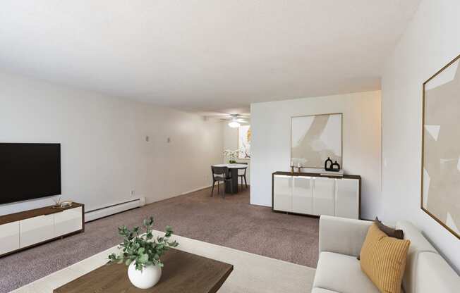 a living room with a couch and a coffee table.Coon Rapids, MN Robinwood Apartments