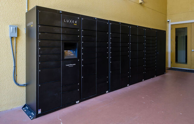 a large group of lockers in a room