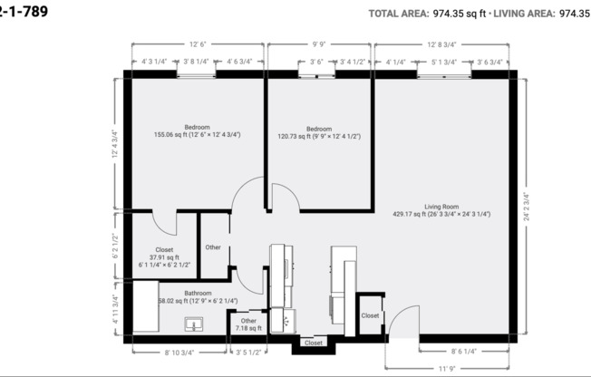 2 beds, 1 bath, 974 sqft, $1,425, Unit 70-108