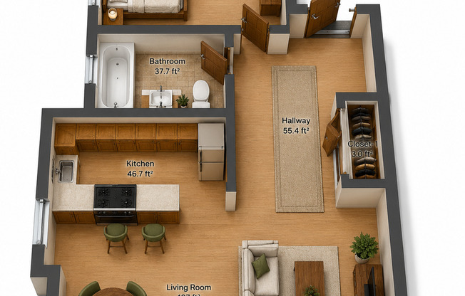 1 bed, 1 bath, 482 sqft, $1,150, Unit 223A