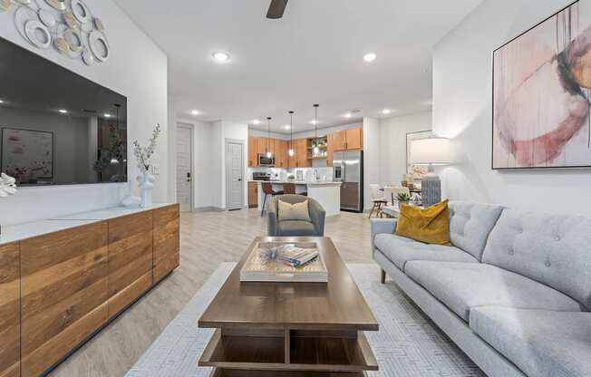 a living room with a couch and a coffee table