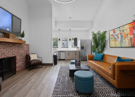 a living room with a couch and a coffee table