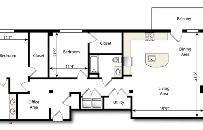 2 beds, 2 baths, 1,091 sqft, $2,950, Unit 102