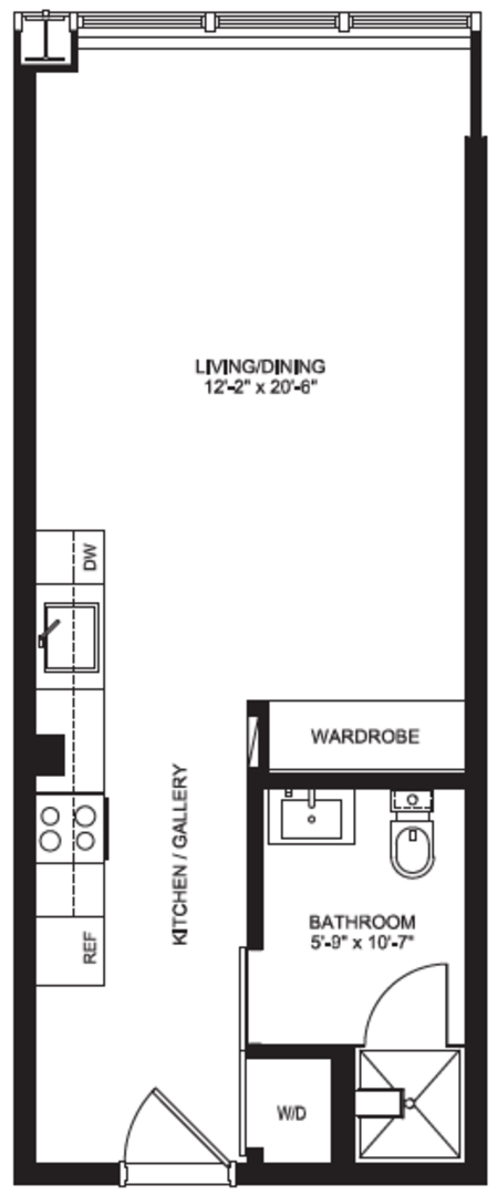 Studio, 1 bath, 418 sqft, $1,489