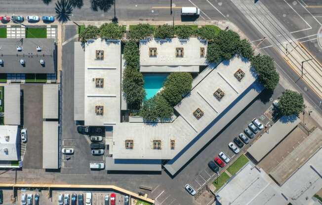 Pool aerial view at The Regency Apartments in Tempe AZ Nov 2020