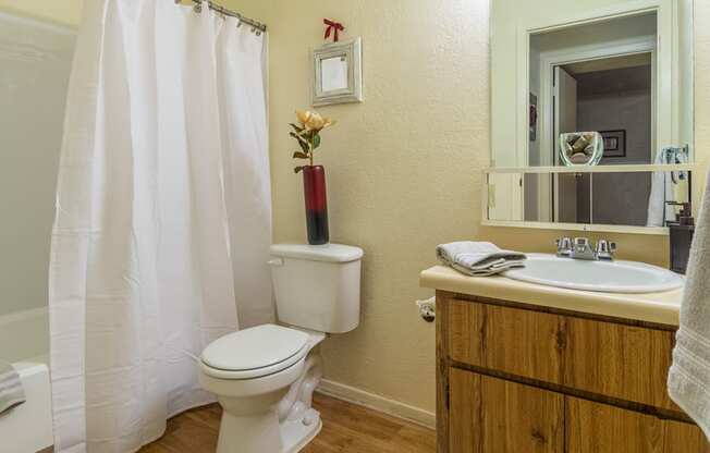 Somerpointe bathroom with vanity sink and large tub