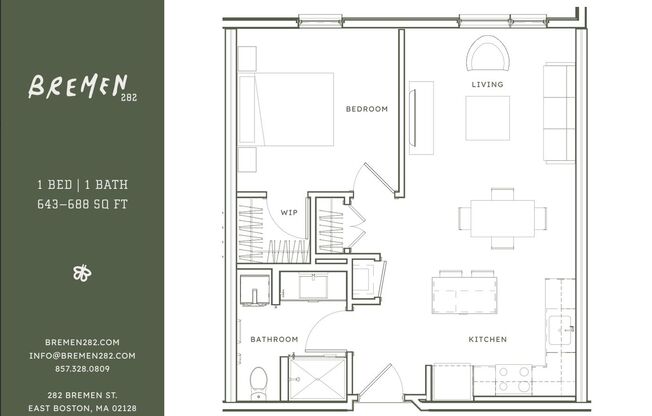 1 bed, 1 bath, 630 sqft, $3,068, Unit 319