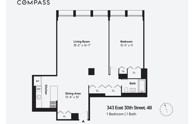 1 bed, 1 bath, 808 sqft, $5,000, Unit 4B