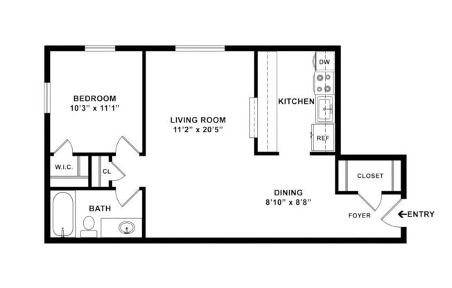 1 bed, 1 bath, 642 sqft, $1,450