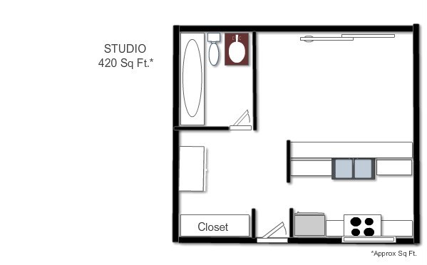 Studio, 1 bath, 421 sqft, $1,875, Unit 46