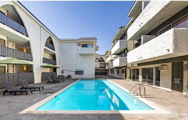 a swimming pool in the middle of a building