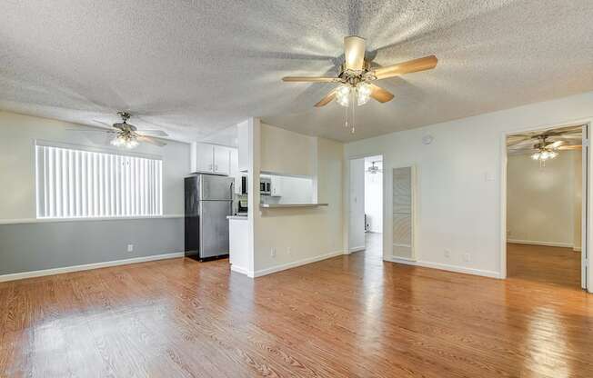 Apartment Kitchen and living room at The Palms Apartments in Hawthorne Los Angeles California.