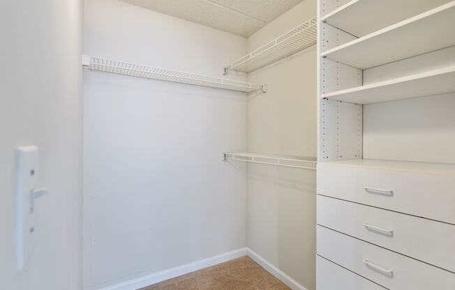 Walk-in closet with shelving and drawers  at Lenox Club, Arlington, 22202
