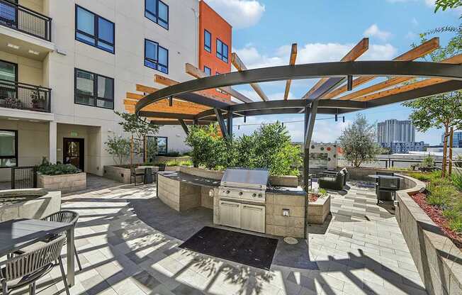 Picnic area with BBQ at Bayview Apartments, Emeryville, California