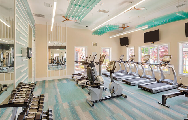 Fitness center with cardio equipment; free weights; flat screen TVs