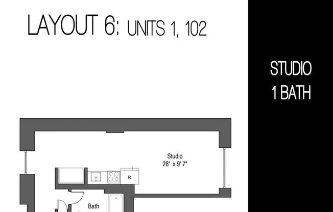Studio, 1 bath, 474 sqft, $1,145, Unit 1