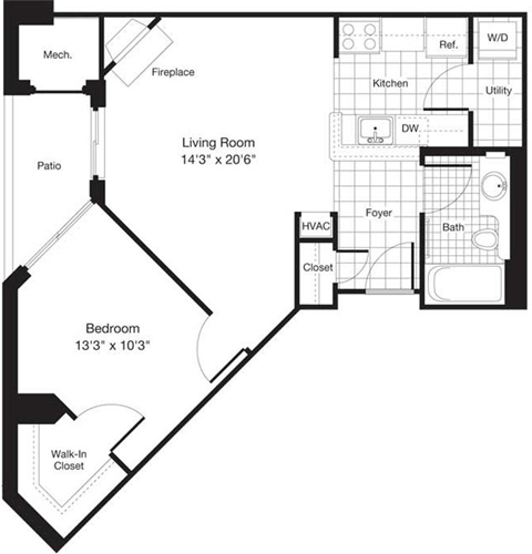 1 bed, 1 bath, 627 sqft, $2,464, Unit 0311