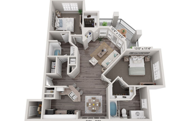 2 beds, 2 baths, 1,137 sqft, $1,502