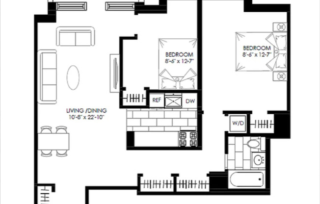 2 beds, 1 bath, 789 sqft, $6,595, Unit 22D