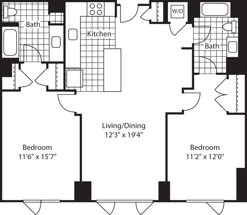 2 beds, 2 baths, 1,073 sqft, $5,088