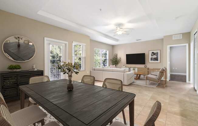 Large living area with tile floor at The Amalfi Clearwater Apartments