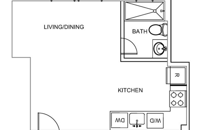 Studio, 1 bath, 376 sqft, $1,624