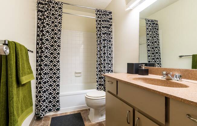 A bathroom with a toilet, sink, and shower curtain.