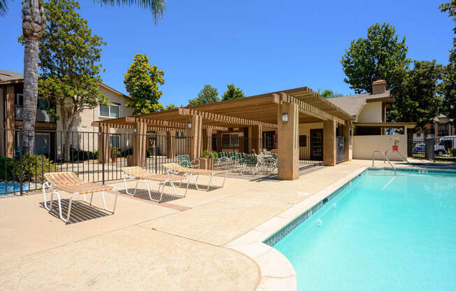 our apartments showcase an unique swimming pool at Oak Terrace Senior Apts, California, 92543