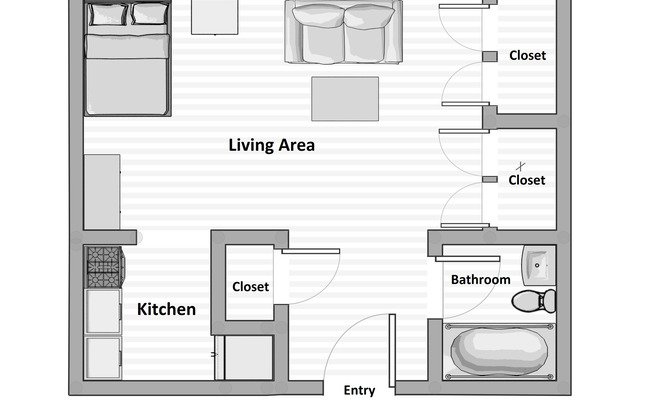 Studio, 1 bath, 400 sqft, $765, Unit 201