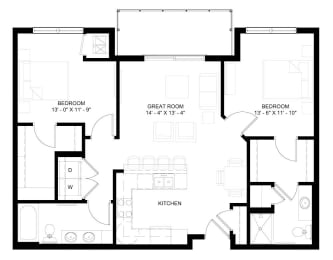 2 beds, 2 baths, 1,094 sqft, $2,434