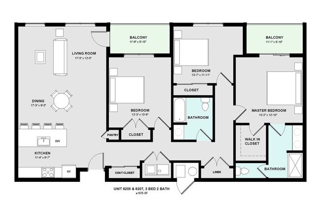 3 beds, 2 baths, 1,457 sqft, $2,360, Unit 6205