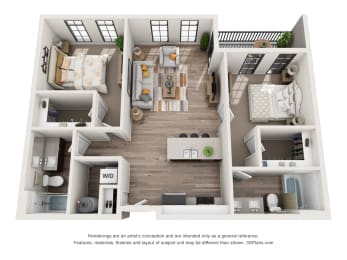 2 beds, 2 baths, 1,008 sqft, $1,945