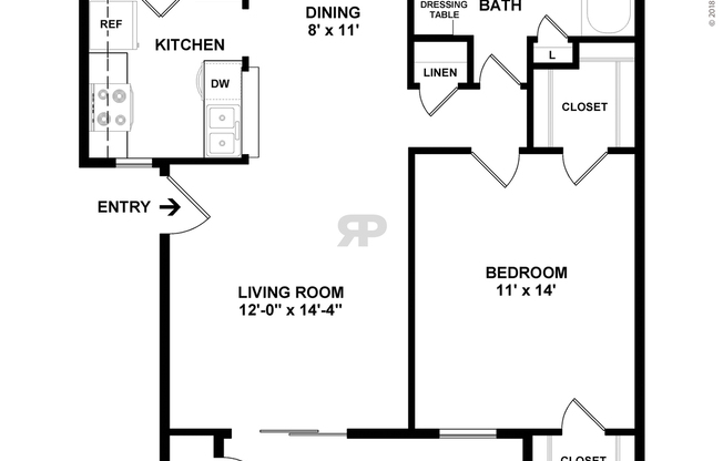 1 bed, 1 bath, 687 sqft, $757