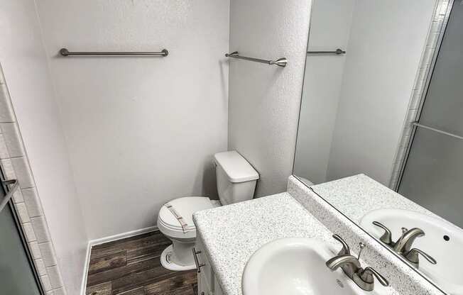 2x2 and a half Bath Bryten Upgrade First Main Bathroom at Mission Palms Apartment Homes in Tucson AZ