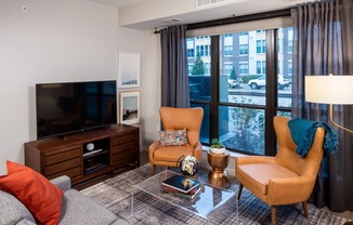 Living Room at Confluence on 3rd Apartments in Downtown Des Moines