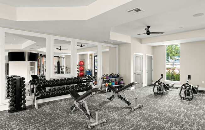 the gym at the monarch luxury apartments in des moines ia