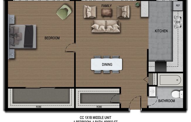 1 bed, 1 bath, 664 sqft, $1,550, Unit 201